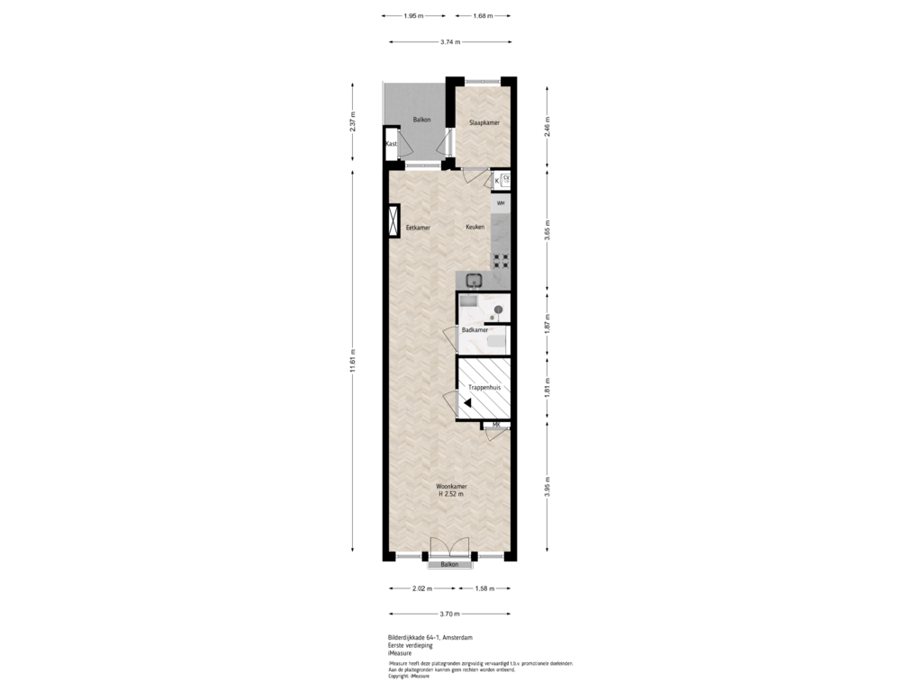 View floorplan of 1e verdieping of Bilderdijkkade 64-1