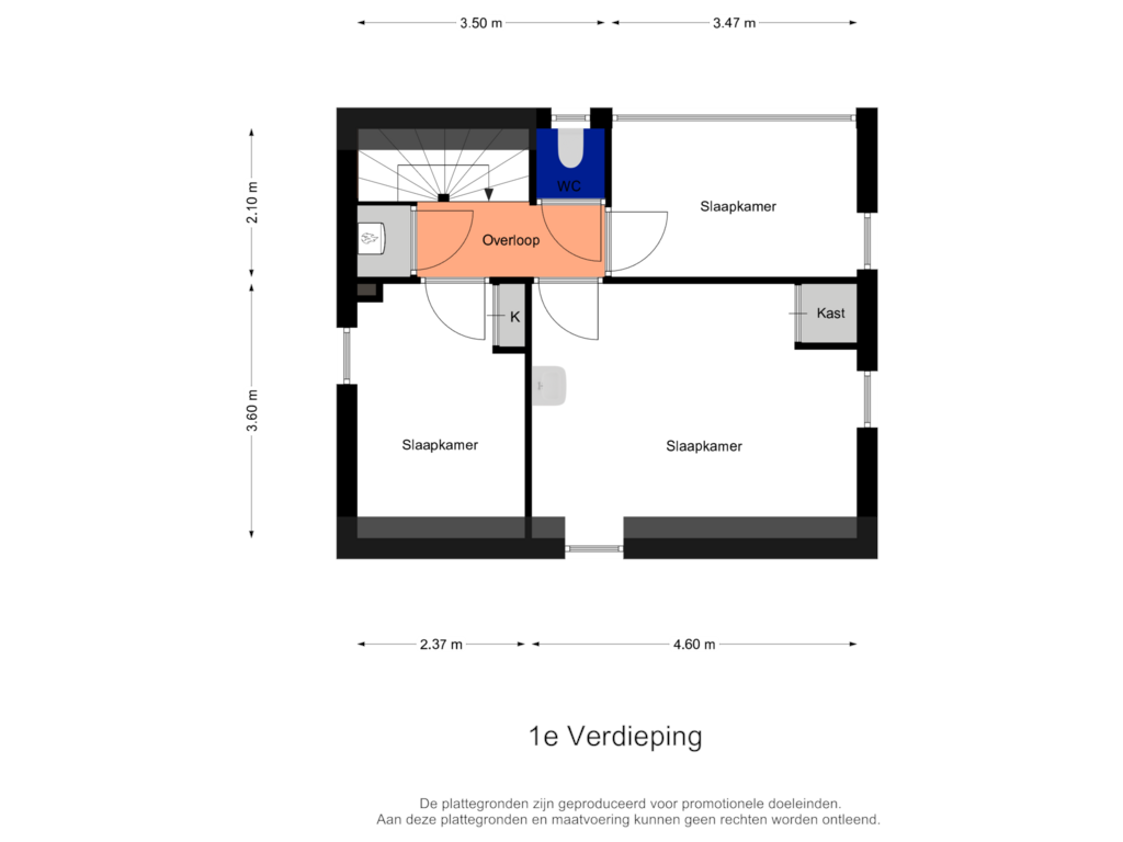 Bekijk plattegrond van 1e Verdieping van Jeudestraat 14