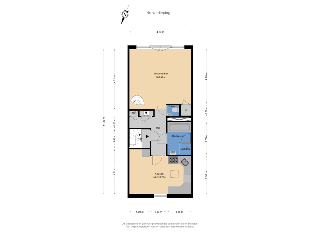 View floorplan of 4e verdieping of Burmanstraat 26-4