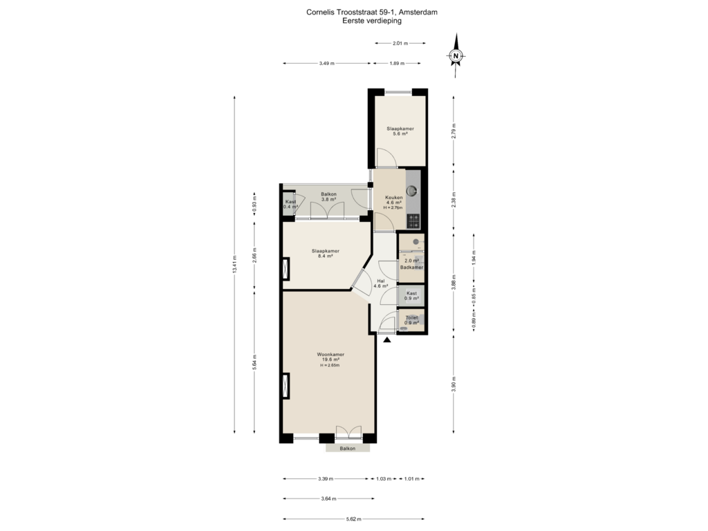 Bekijk plattegrond van Eerste verdieping van Cornelis Trooststraat 59-1