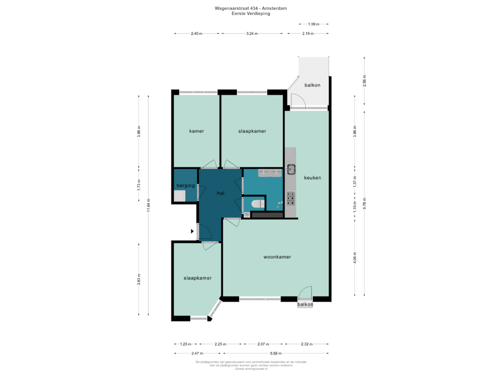 Bekijk plattegrond van EERSTE VERDIEPING van Wagenaarstraat 434