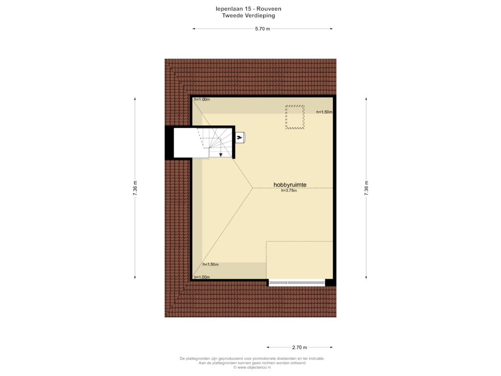 Bekijk plattegrond van TWEEDE VERDIEPING van Iepenlaan 15