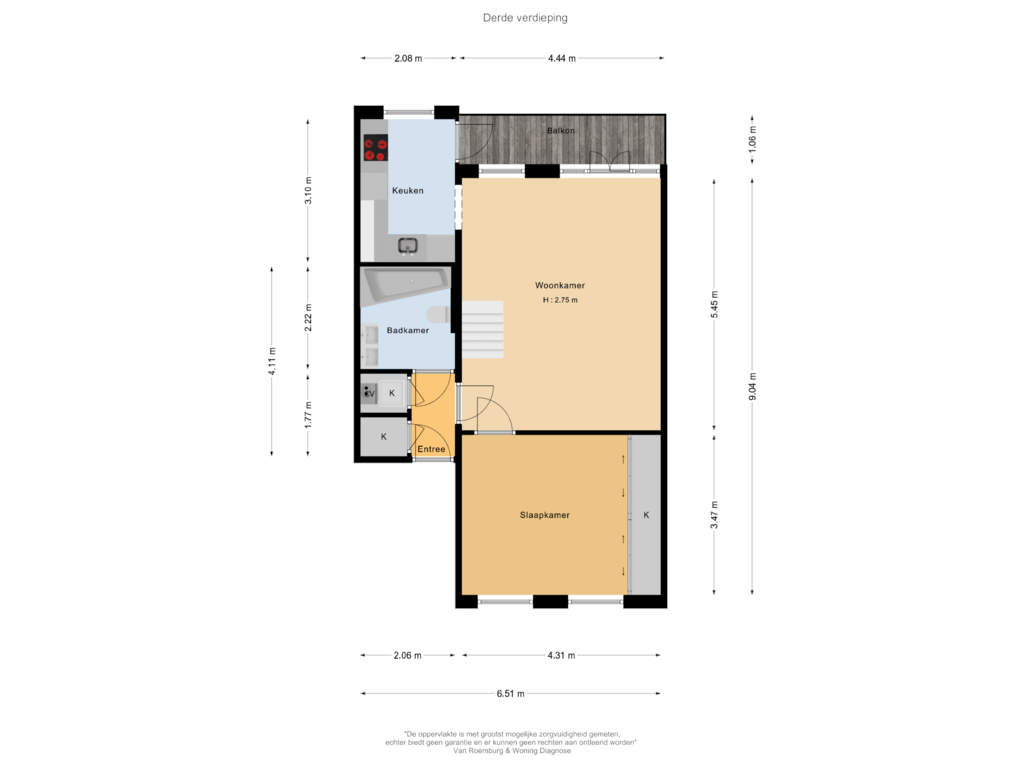 View floorplan of Derde verdieping of Karel du Jardinstraat 86-3