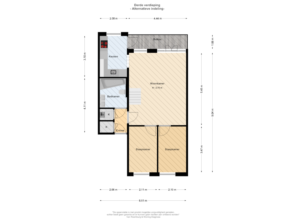 View floorplan of Derde verdieping (OPTIE of Karel du Jardinstraat 86-3