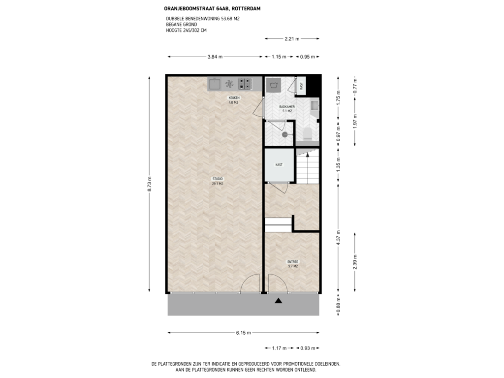 Bekijk plattegrond van Begane grond van Oranjeboomstraat 64-B