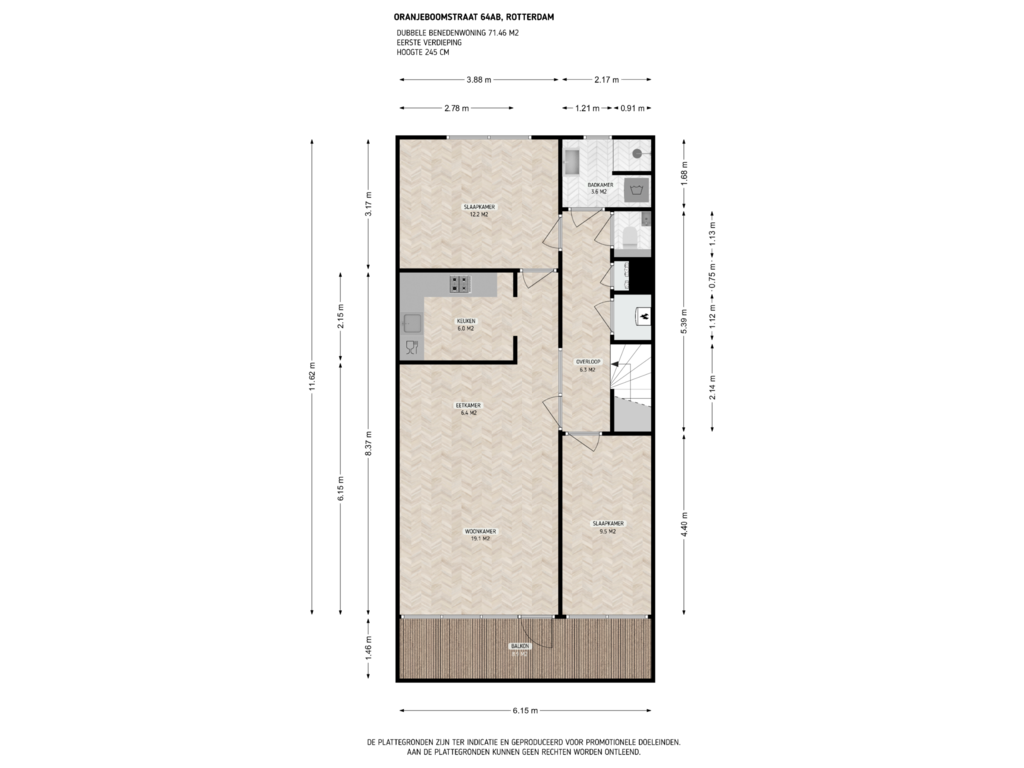 Bekijk plattegrond van 1e Verdieping van Oranjeboomstraat 64-B