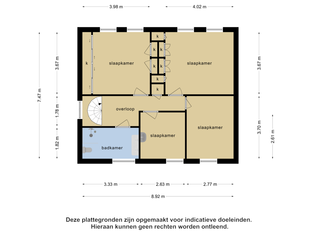 View floorplan of 1e verdieping of Wolverstraat 1-A