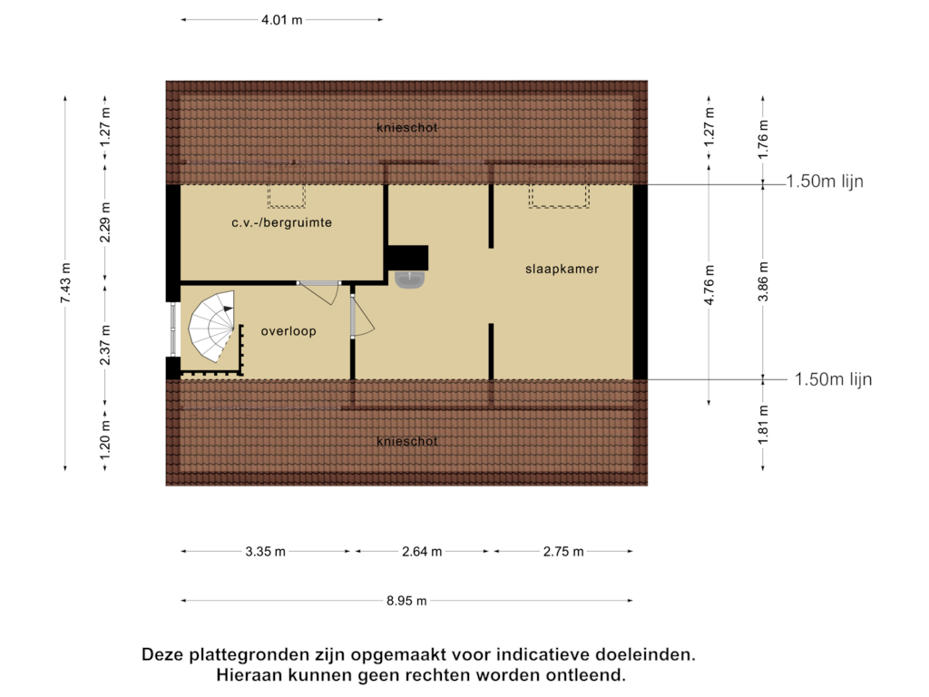 View floorplan of 2e verdieping of Wolverstraat 1-A