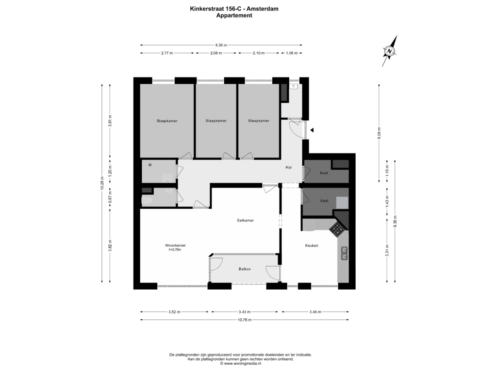 View floorplan of Appartement of Kinkerstraat 156-C