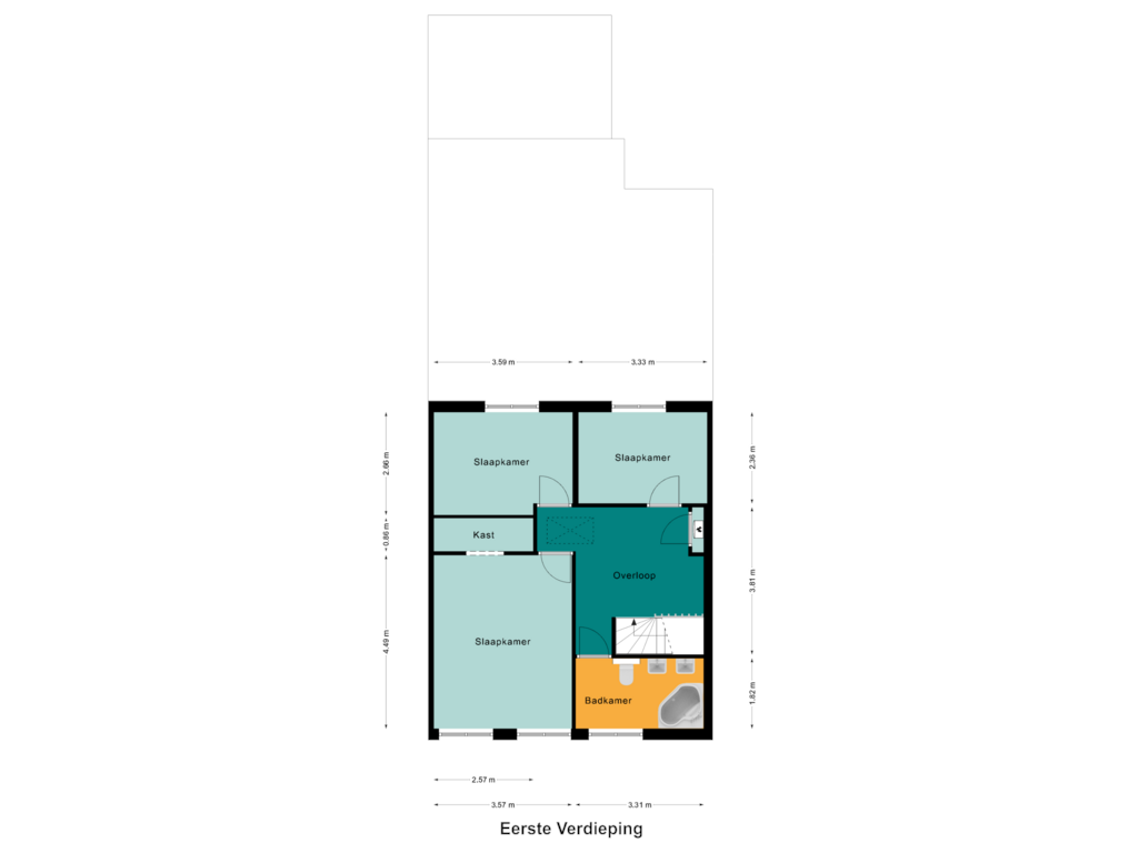 Bekijk plattegrond van Eerste Verdieping van Dorpstraat 15-A