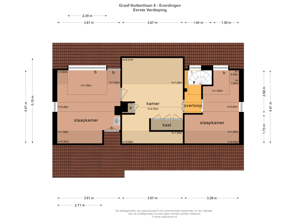 Bekijk plattegrond van EERSTE VERDIEPING van Graaf Huibertlaan 6