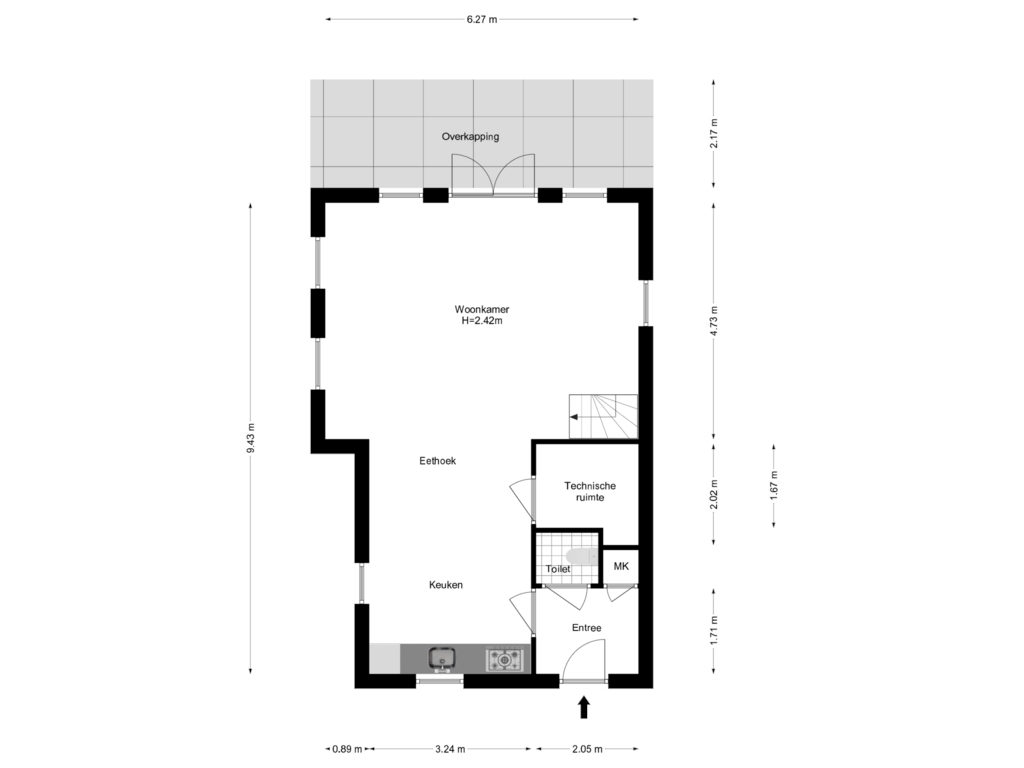 Bekijk plattegrond van Begane Grond van Wevelsweg 9-1