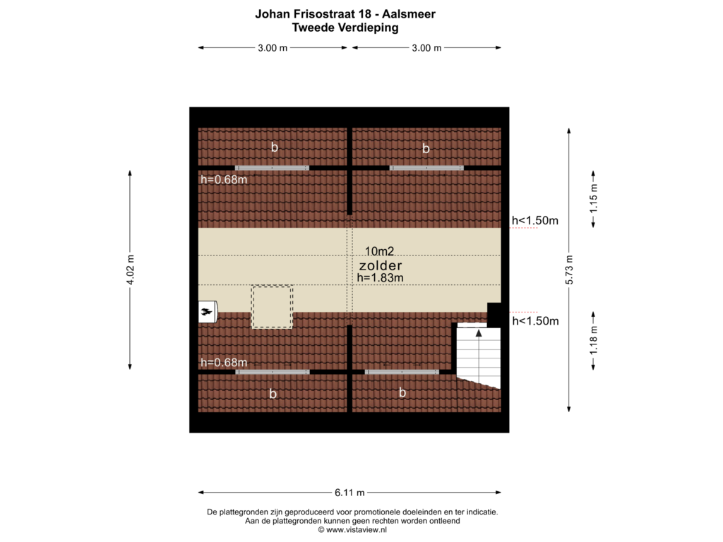 View floorplan of TWEEDE VERDIEPING of Johan Frisostraat 18