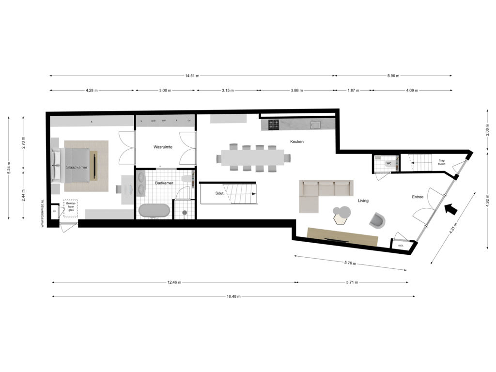 View floorplan of BEGANE GROND of Lijnbaansgracht 119-H