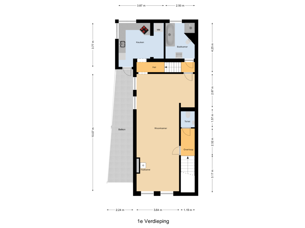 View floorplan of 1e Verdieping of Stuartstraat 68