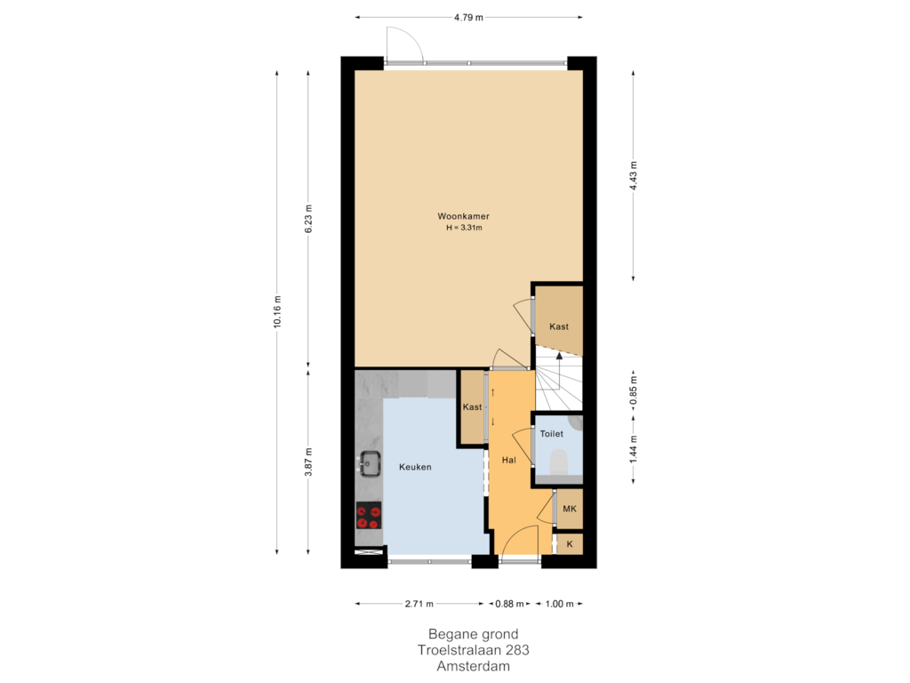 Bekijk plattegrond van Begane grond van Troelstralaan 283