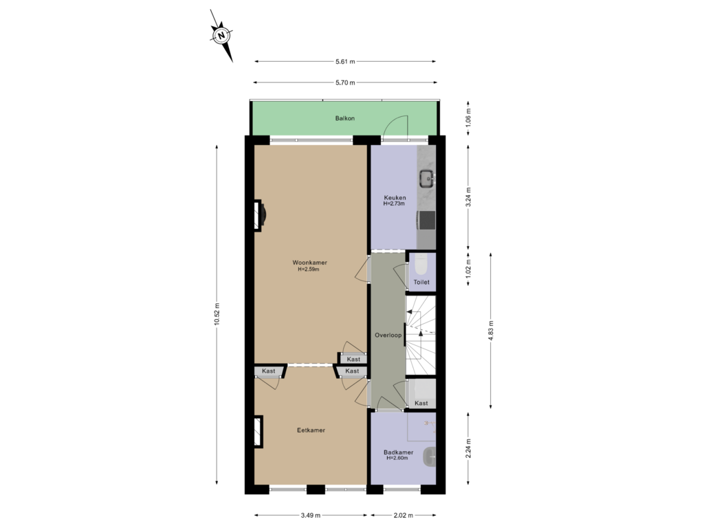 View floorplan of 1e Verdieping of Teding van Berkhoutstraat 20-RD