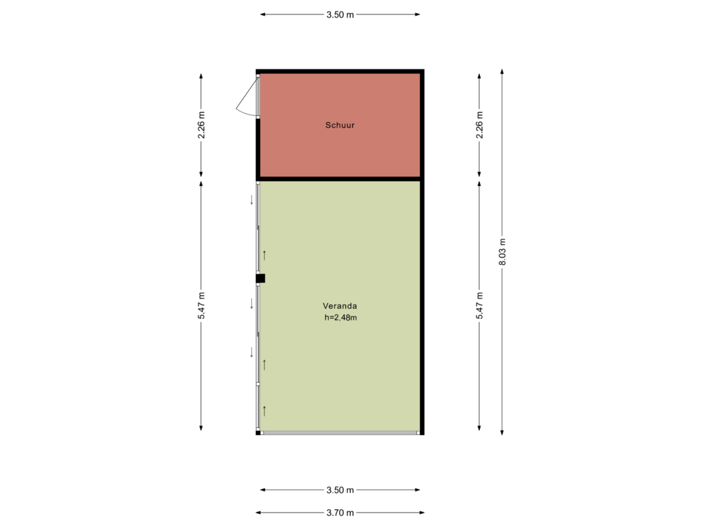 View floorplan of Schuur + veranda of Telgterweg 18