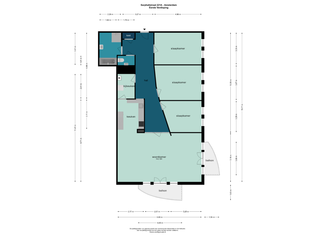 Bekijk plattegrond van Eerste Verdieping van Sarphatistraat 221-A