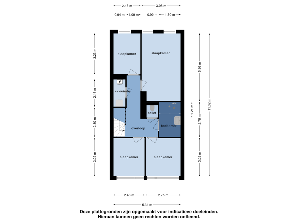 View floorplan of 1e verdieping of Hoefkade 593