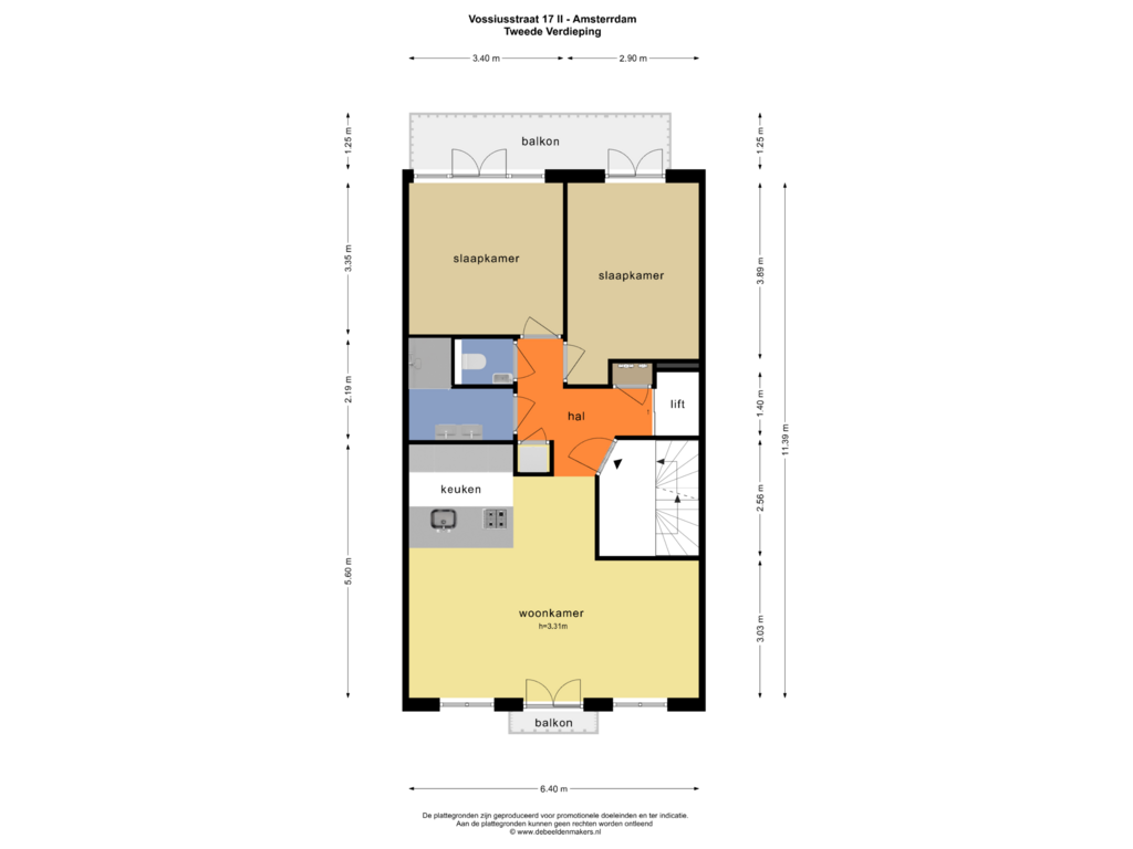 Bekijk plattegrond van TWEEDE VERDIEPING van Vossiusstraat 17-C