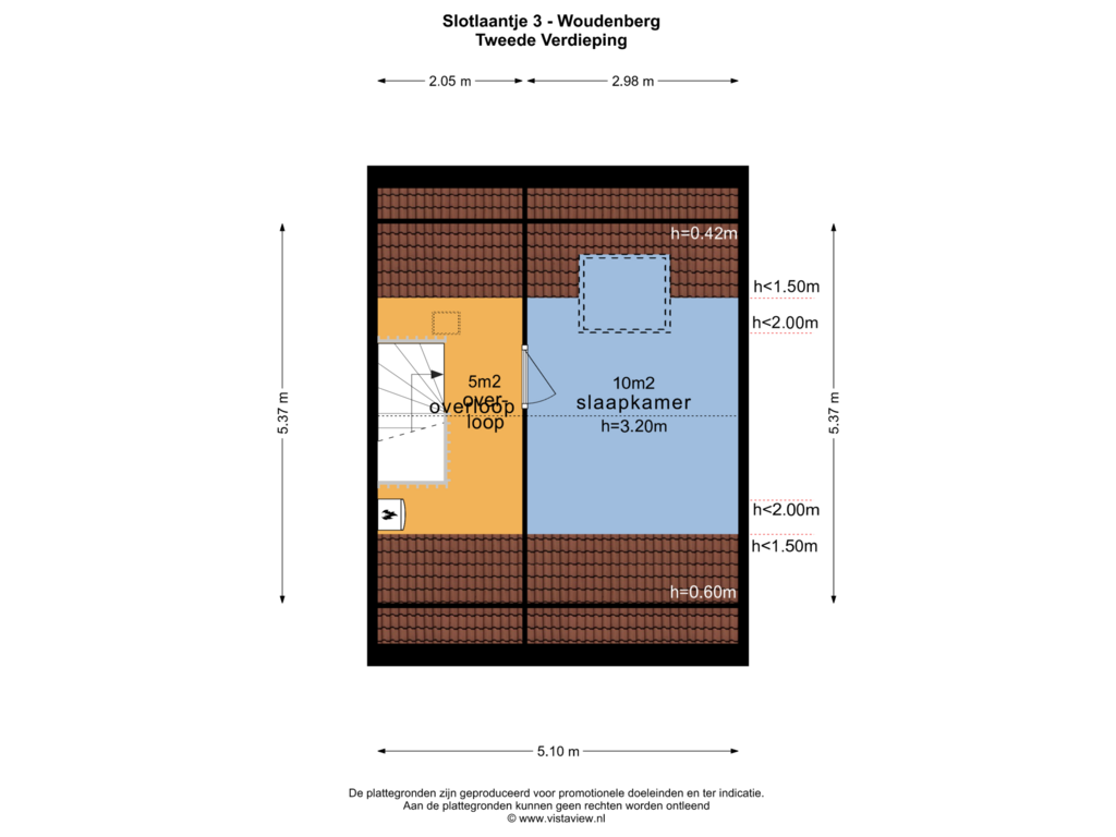 Bekijk plattegrond van TWEEDE VERDIEPING van Slotlaantje 3