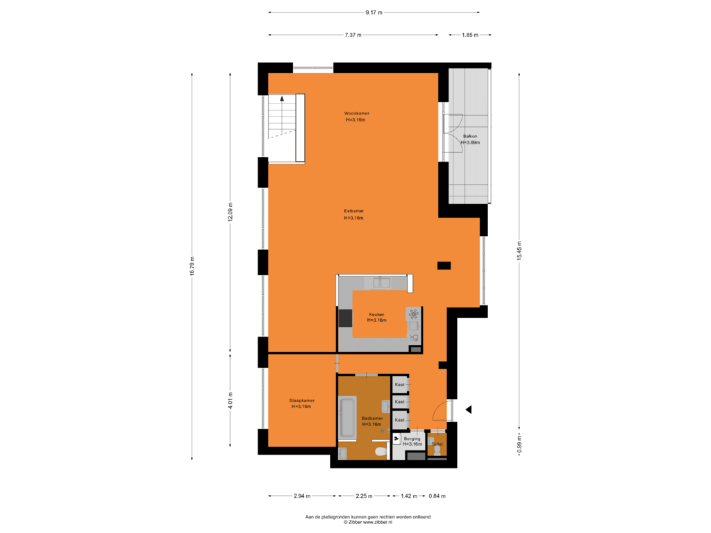 View floorplan of Appartement of Lauriergracht 37-C