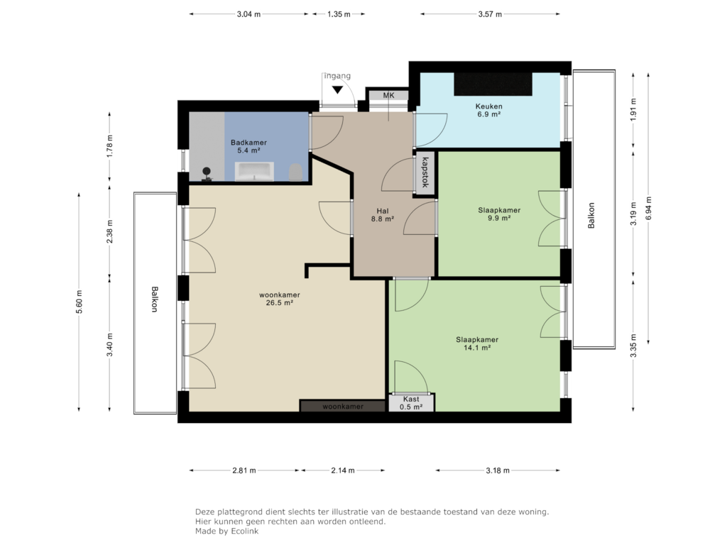 View floorplan of 4e etage appartement of Prinses Irenestraat 12