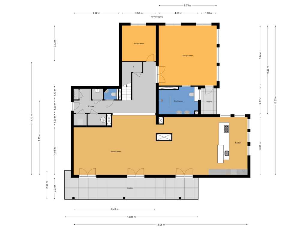 Bekijk plattegrond van 1e Verdieping van Gevers Deynootweg 19-E