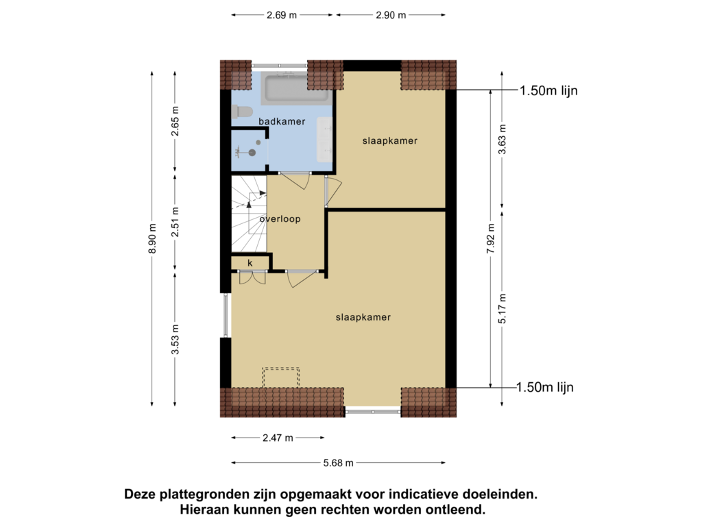 View floorplan of 1e verdieping of Starkenborglaan 18