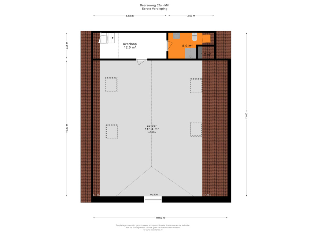 View floorplan of EERSTE VERDIEPING of Beerseweg 52-A