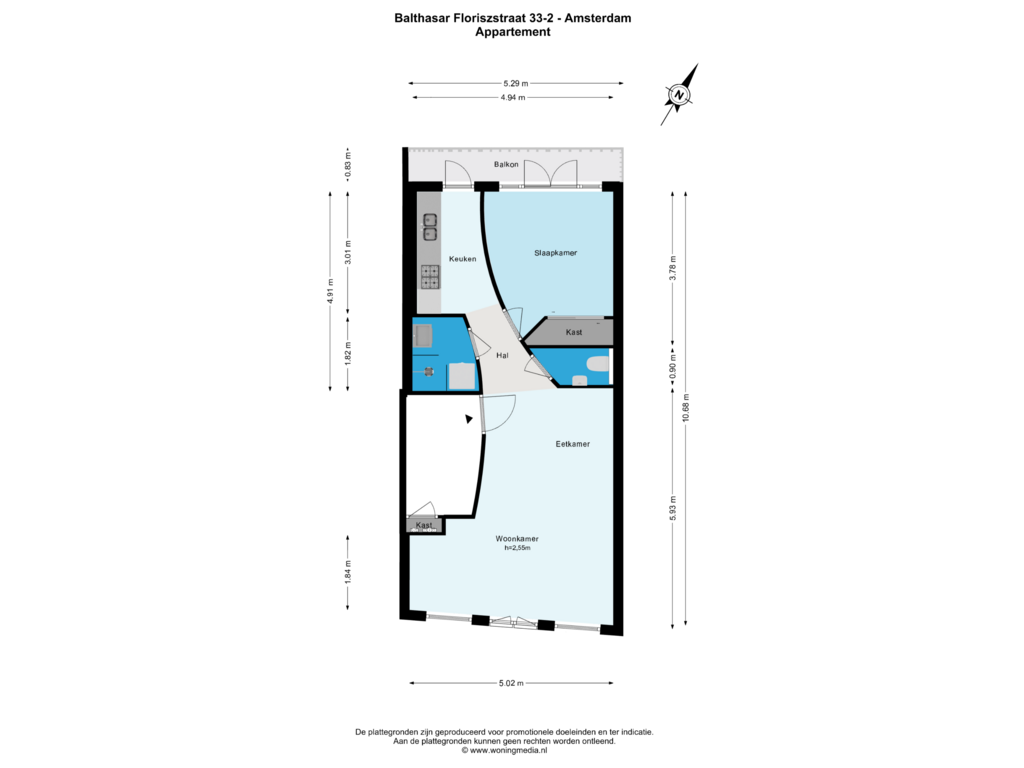 Bekijk plattegrond van Appartement van Balthasar Floriszstraat 33-2