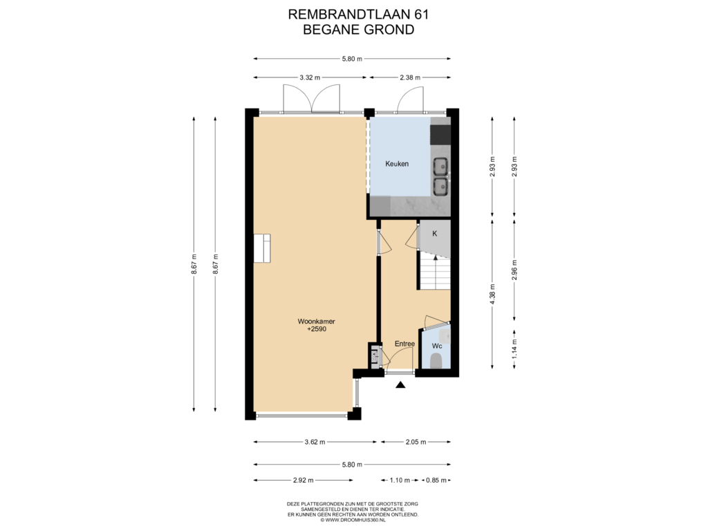 Bekijk plattegrond van Begane grond van Rembrandtlaan 61