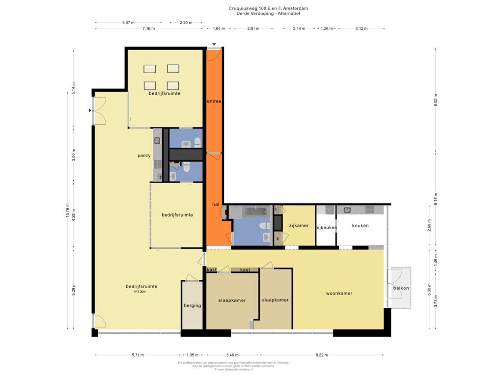 View floorplan of Derde Verdieping  - Alternatief of Cruquiusweg 100-F