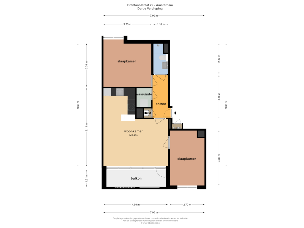 View floorplan of DERDE VERDIEPING of Brentanostraat 22