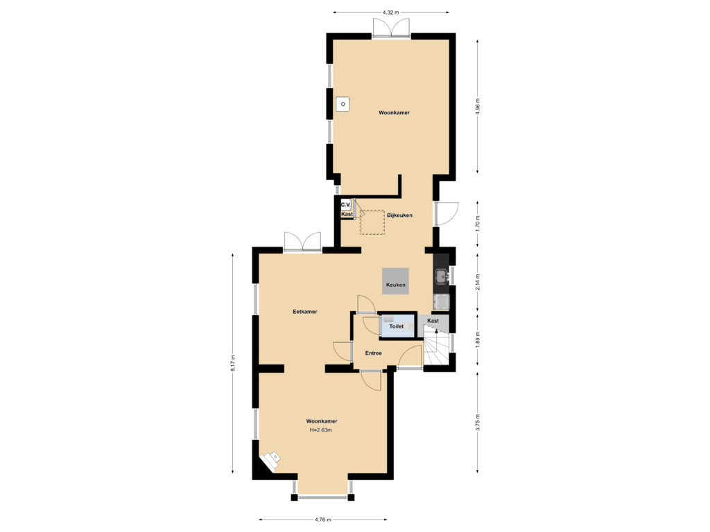 Bekijk plattegrond van Begane grond van Baambrugse Zuwe 117-A