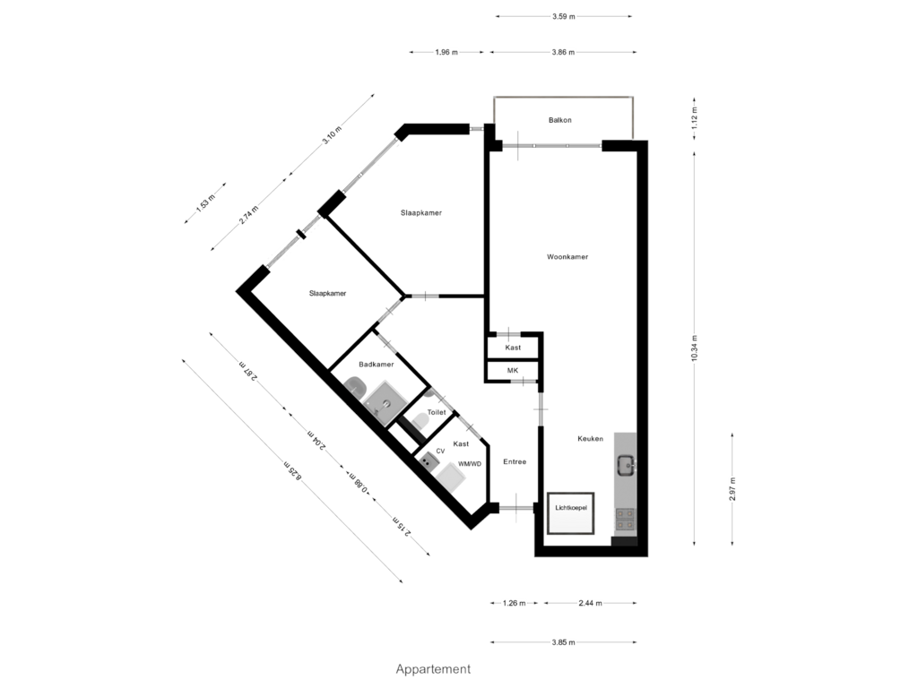 Bekijk plattegrond van Appartement van G van Damstraat 73