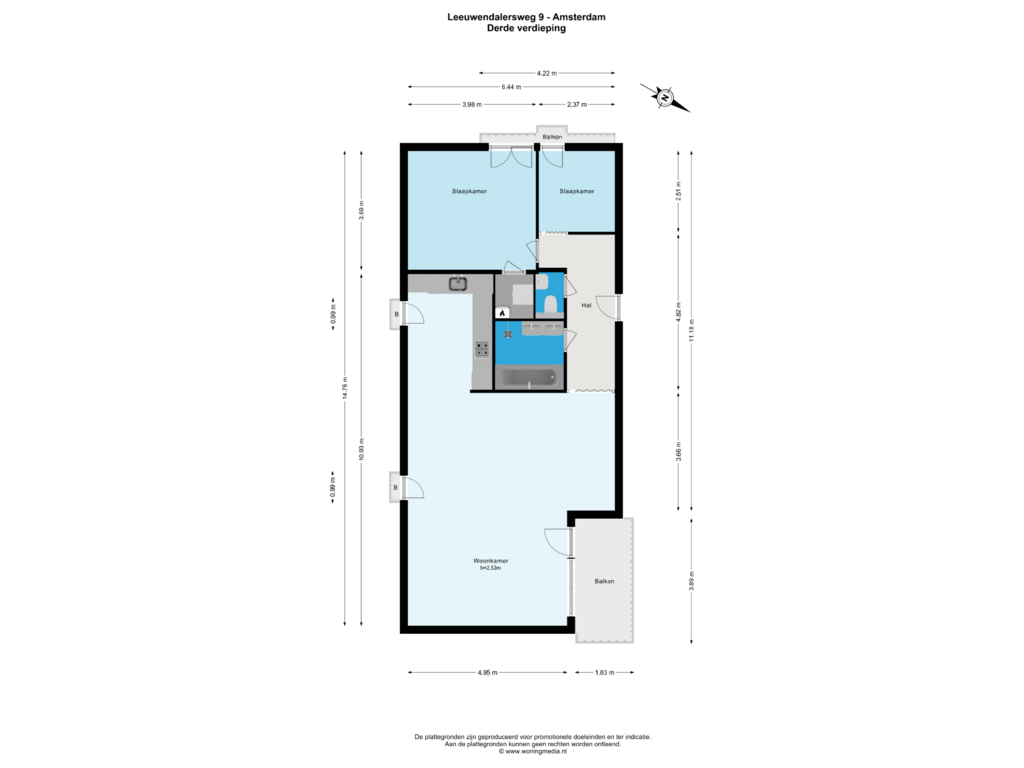 Bekijk plattegrond van Derde verdieping van Leeuwendalersweg 9