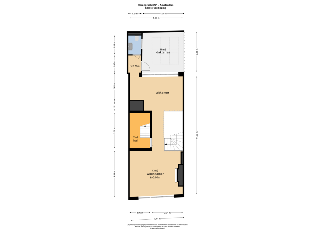 View floorplan of EERSTE VERDIEPING of Herengracht 291