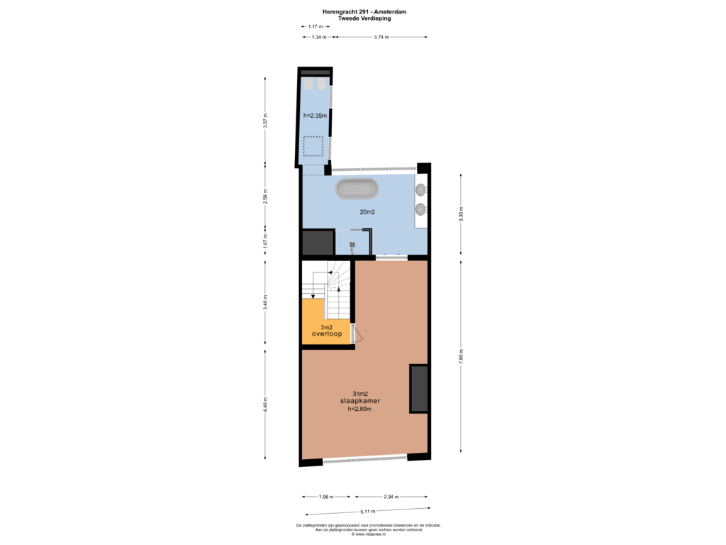 View floorplan of TWEEDE VERDIEPING of Herengracht 291