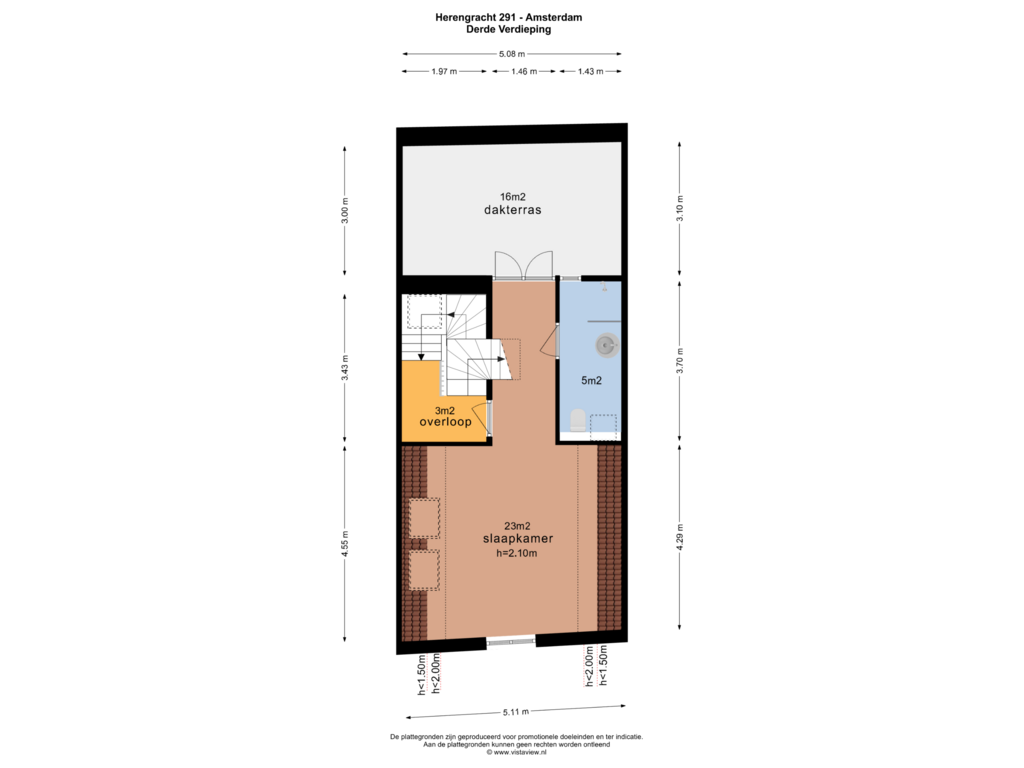 View floorplan of DERDE VERDIEPING of Herengracht 291