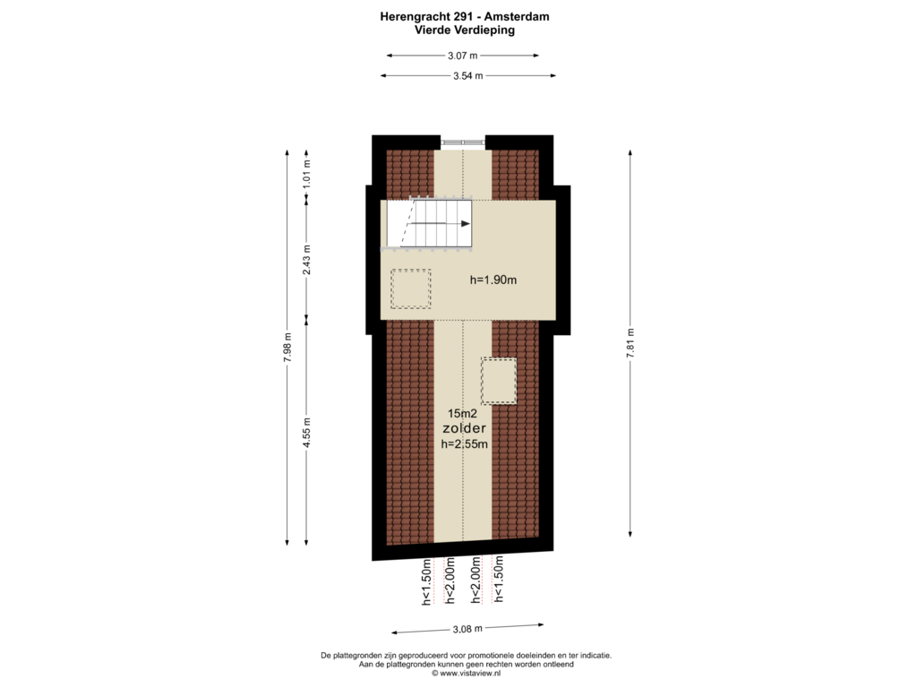 View floorplan of VIERDE VERDIEPING of Herengracht 291