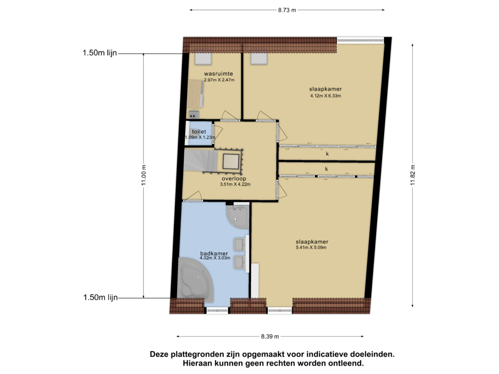 Bekijk plattegrond van 1e verdieping van Leeuweringerstraat 55