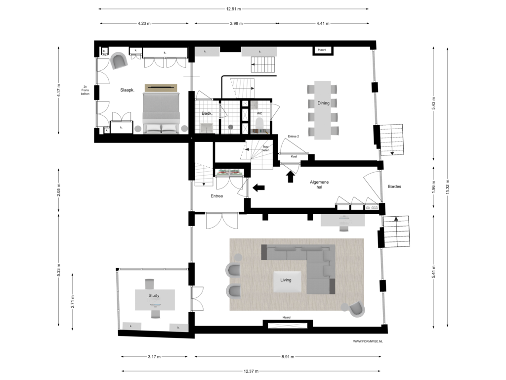 View floorplan of BEL ETAGE of Herengracht 127-A