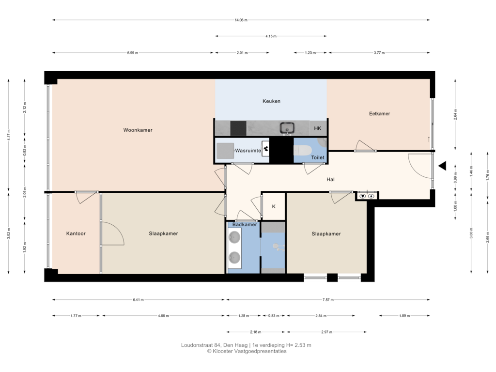 View floorplan of 1e verdieping of Loudonstraat 84