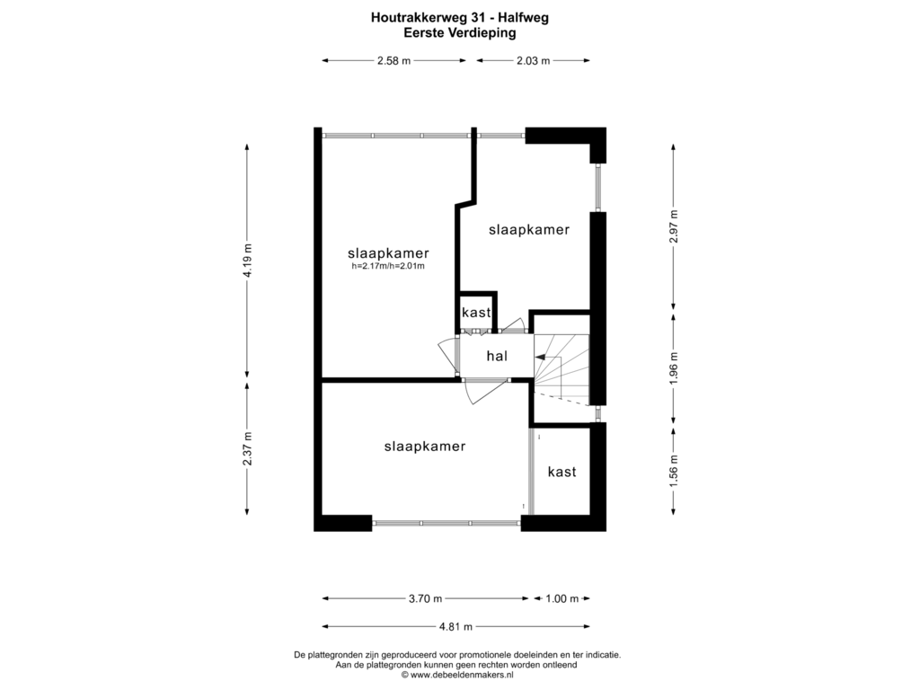 View floorplan of EERSTE VERDIEPING of Houtrakkerweg 31