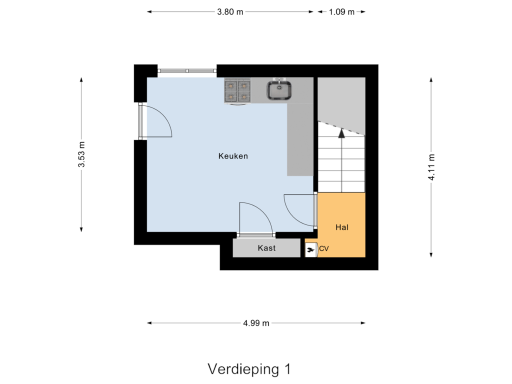 Bekijk plattegrond van Verdieping 1 van Peperstraat 1-C