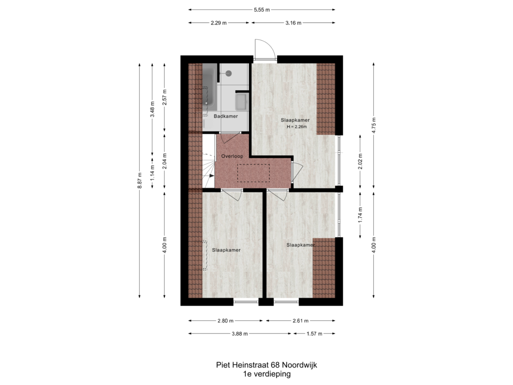 View floorplan of 1e verdieping of Piet Heinstraat 68