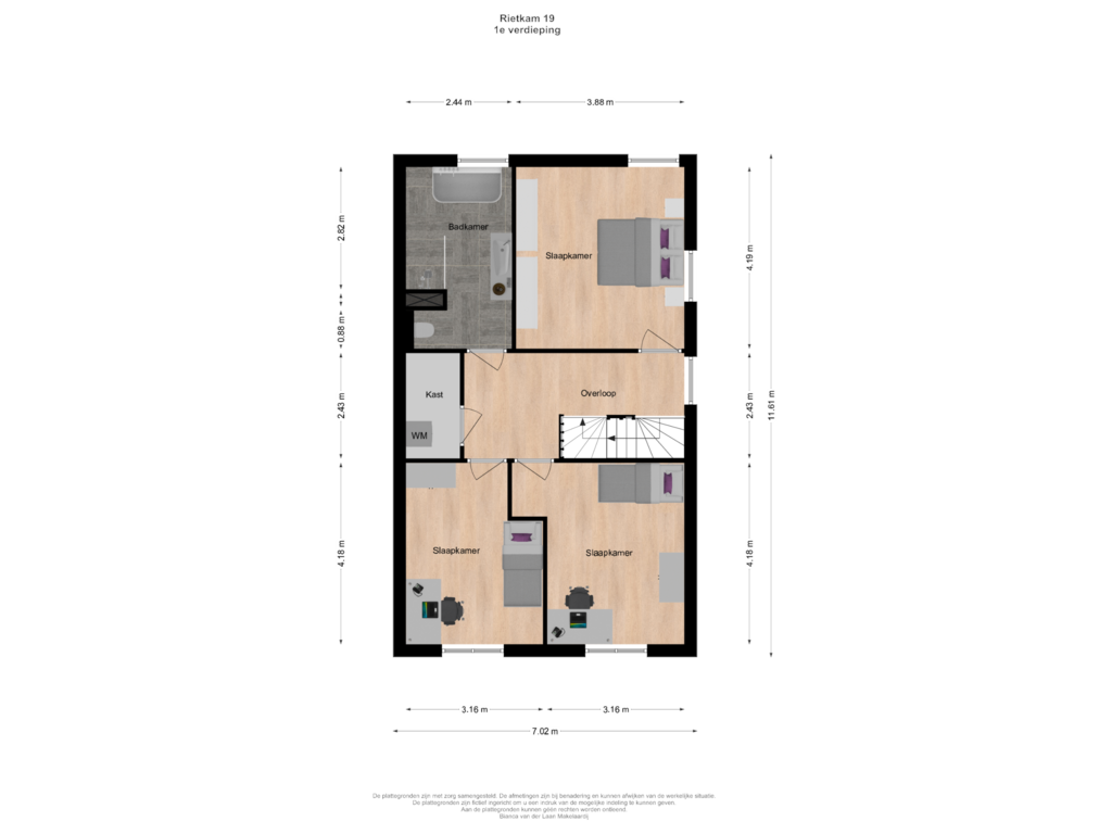 View floorplan of 1e verdieping of Rietkam 19