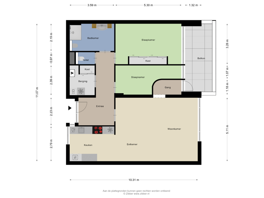 Bekijk plattegrond van Appartement van Groot hoefbladlaan 66